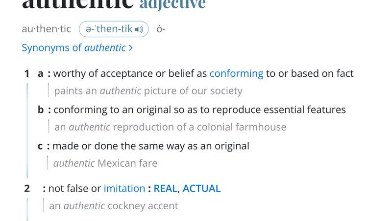 This image released by Merriam-Webster shows an online dictionary entry for authentic.
