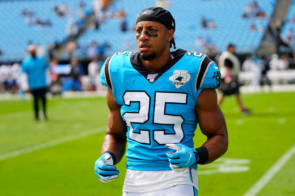 Eric Reid delivered a message for the team that released in the midst of the league's kneeling controversy ahead of Sunday's matchup. (Jacob Kupferman/Getty)