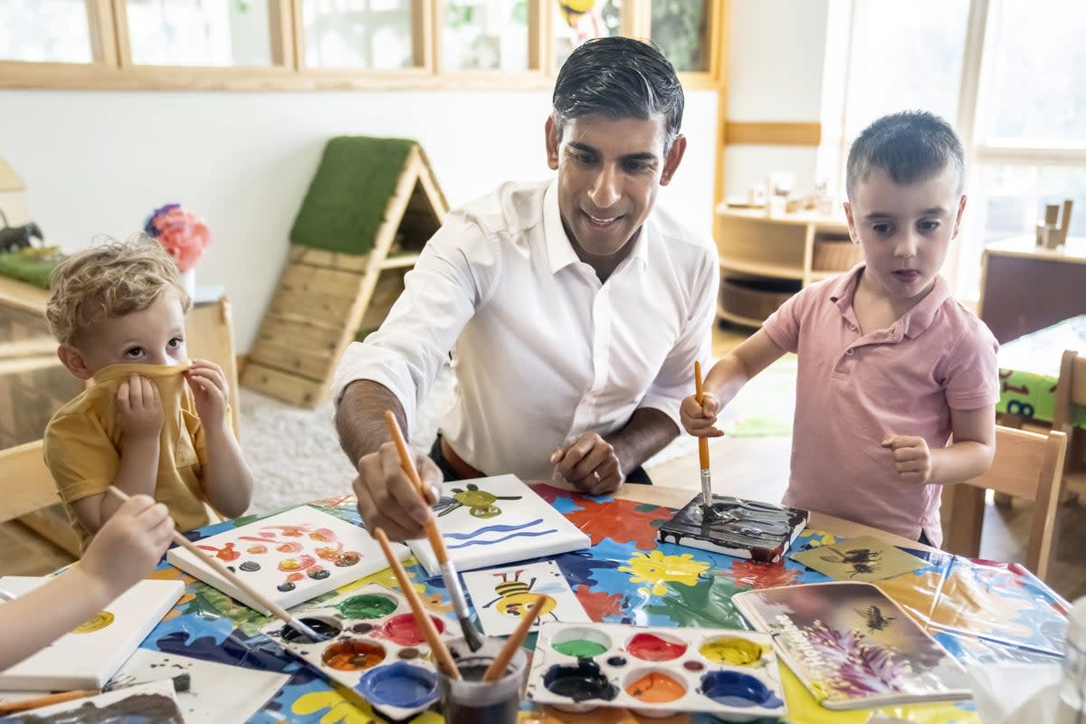 Prime Minister Rishi Sunak visits the Busy Bees nursery in Harrogate, North Yorkshire (Danny Lawson/PA) (PA Archive)