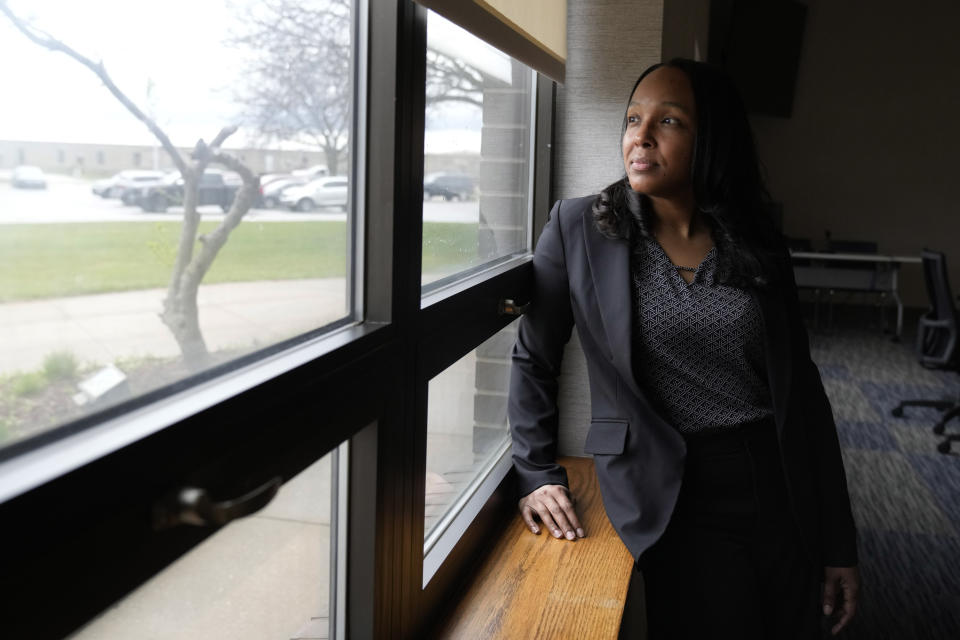 Ragen Hatcher, a member of the Indiana House of Representatives from the 3rd district, poses for a photo at the Gary Sanitary District building in Gary, Ind., Tuesday, March 26, 2024. (AP Photo/Nam Y. Huh)