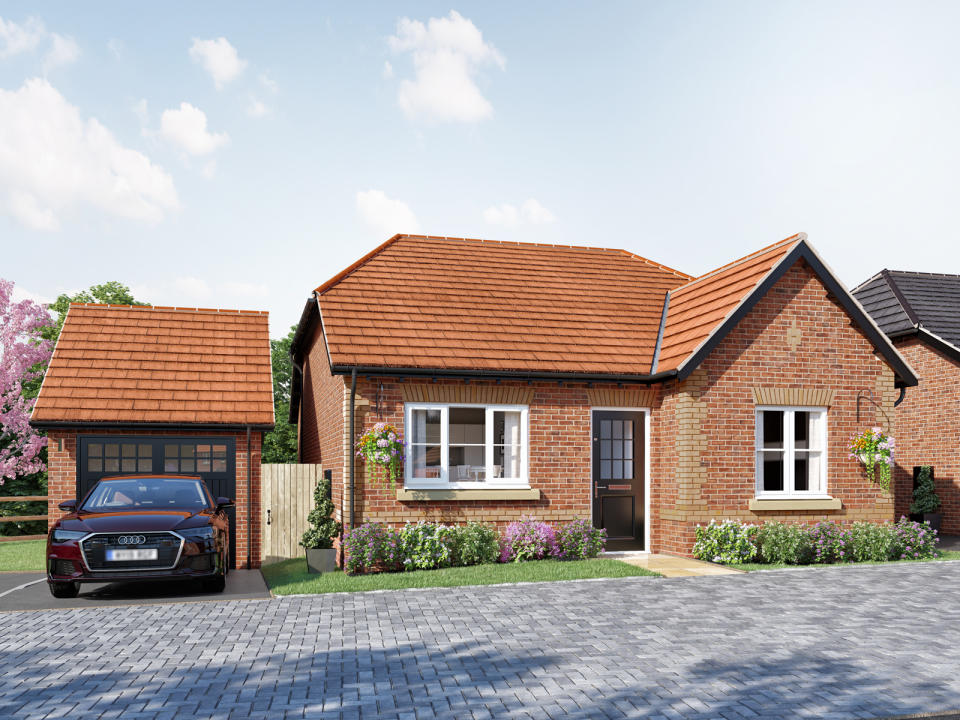 The two and three-bedroom bungalows are inspired by the Arts and Crafts architecture of the surrounding village. 