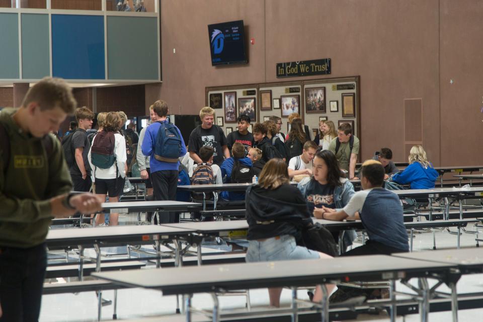 Students eat lunch at Dixie Middle School on April 13 in St. George, Utah.