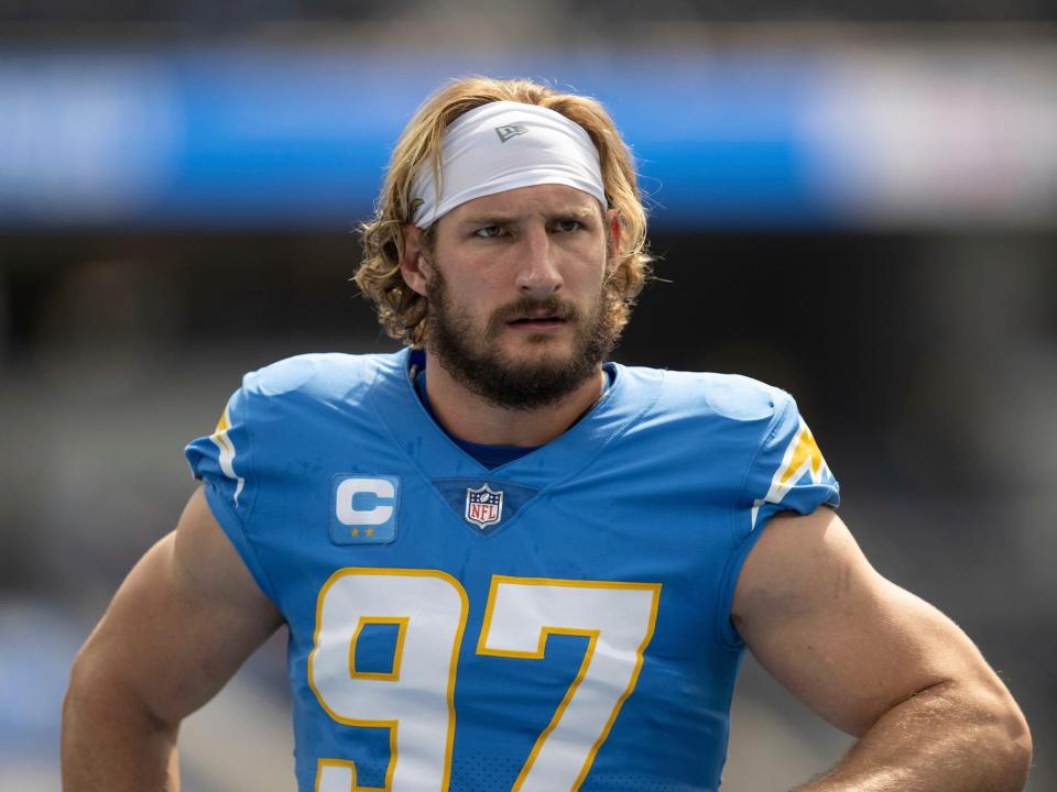 Joey Bosa looks on during a Chargers game.