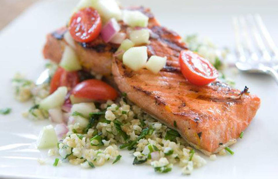 Citrus-Marinated Grilled Salmon With Tabbouleh Salad
