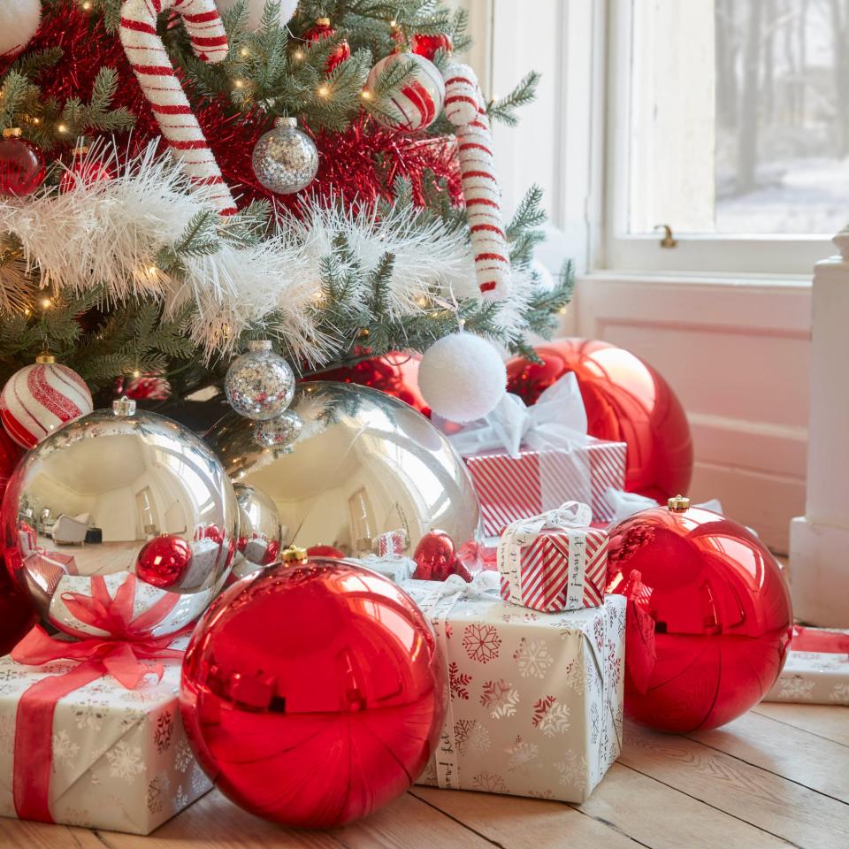 Decorated Christmas tree with baubles and decorations