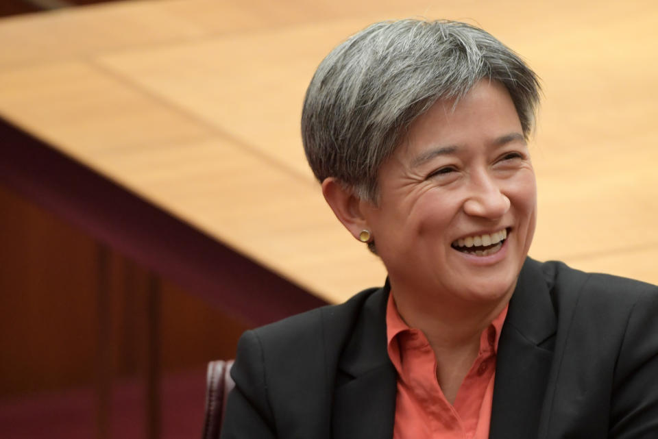 Shadow foreign minister Penny Wong smiling.