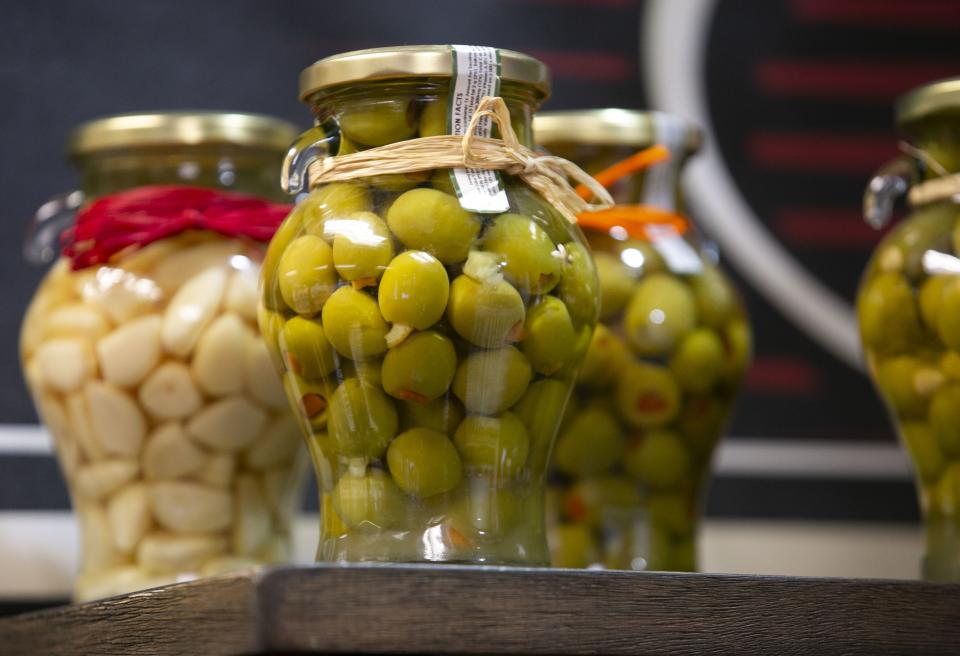 Olives at Outrageous Olive Oils & Vinegars in Old Town Scottsdale on Tuesday, Dec. 11, 2018. The shop is owned by former child actor, Frankie Muniz and his fiance Paige Price.