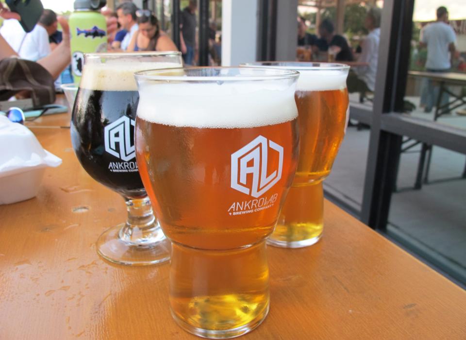 Some of the first beers produced by Ankrolab Brewing Co. on its opening day, Friday, May 3, 2019, on Bayshore Drive in East Naples.