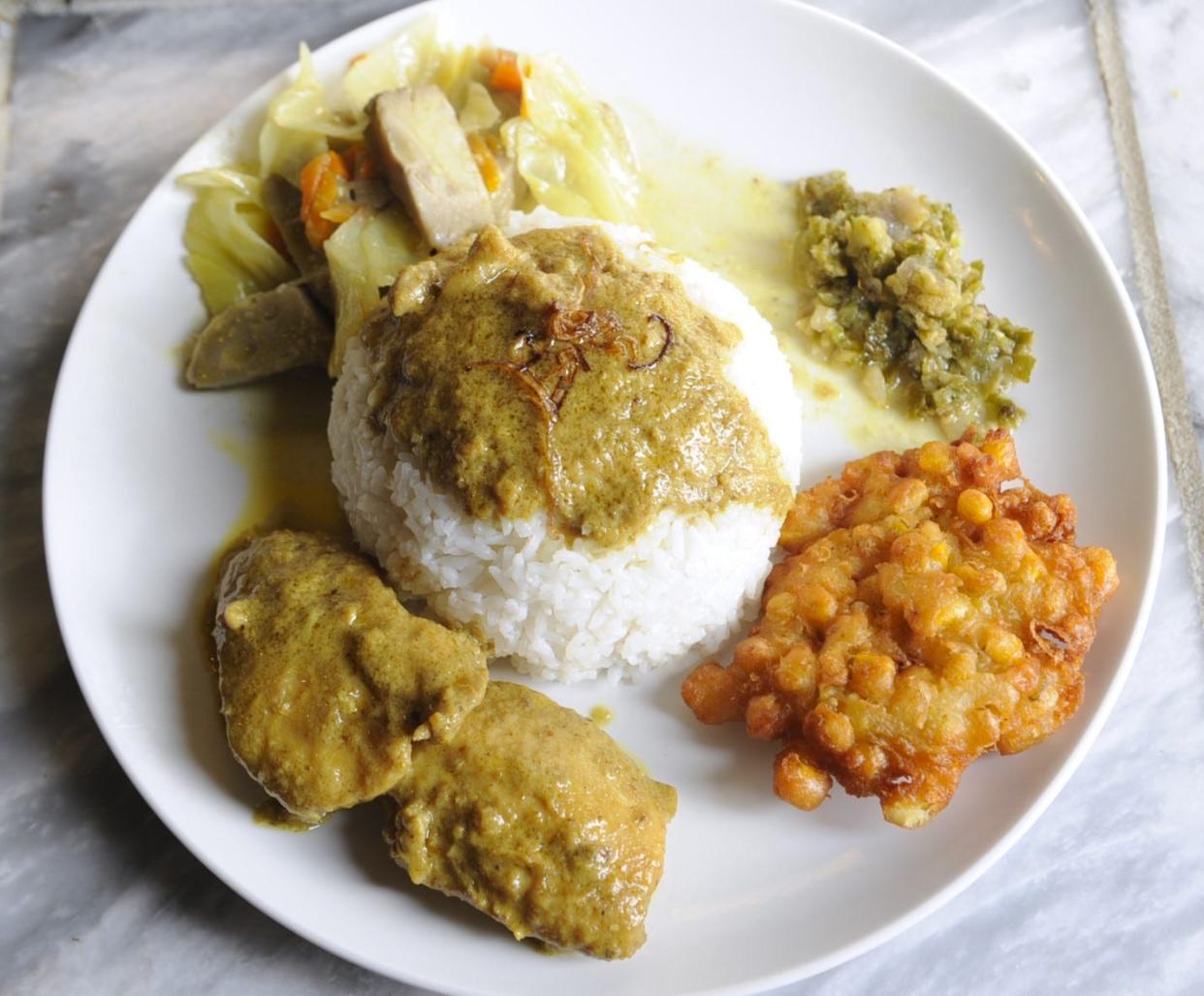 The entree plate at the March 11 Osaka Indonesian night will contain rice with chicken curry, a sweet corn fritter, savory jackfruit and vegetable stir fry and hot green chili sambal. Ginger tea, appetizers, a soup and desserts will also be on the menu.