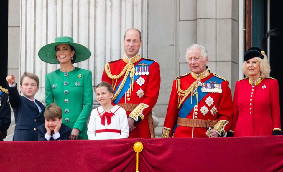 <p>Samir Hussein/WireImage</p> The British royal family at Trooping the Colour on June 17, 2023