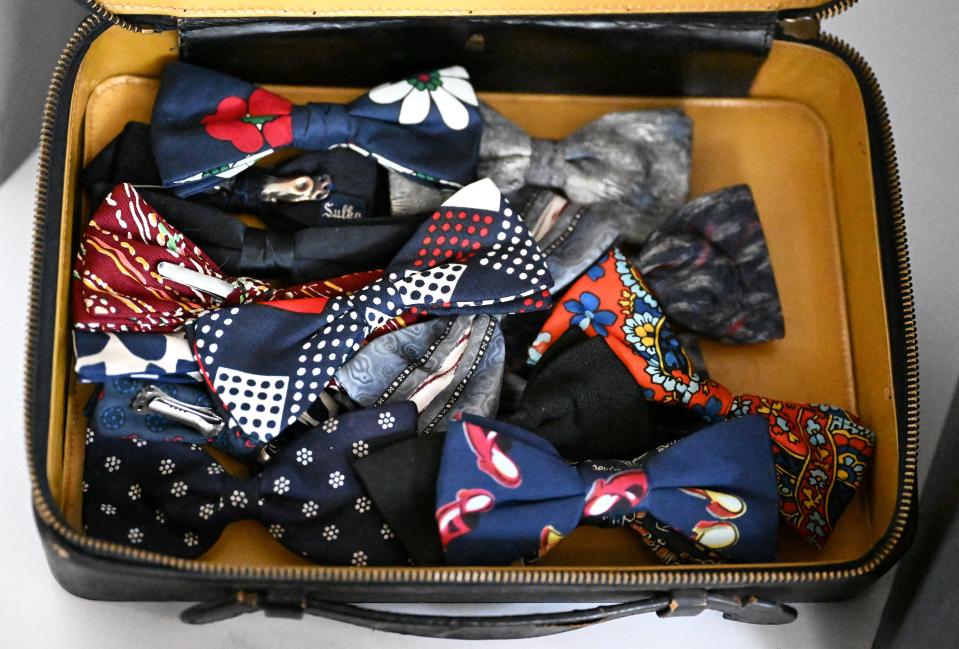 (Meyer Lansky’s bow-tie collection, estimated between $3,000-$5,000. FREDERIC J. BROWN/AFP via Getty Images)