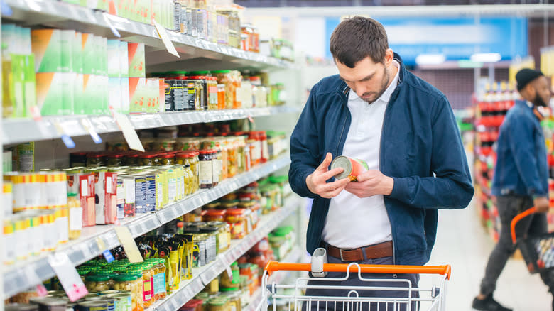 looking at canned food label