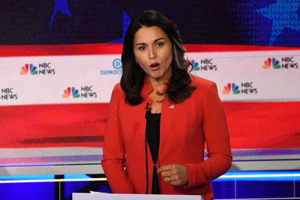 Democratic presidential hopeful Rep. Tulsi Gabbard speaks during the first Democratic primary debate of the 2020 presidential campaign season.