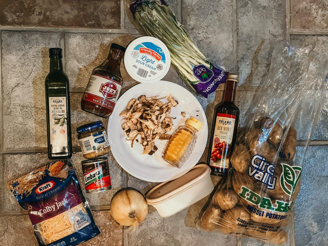 ingredients for a barbecue chicken baked potato