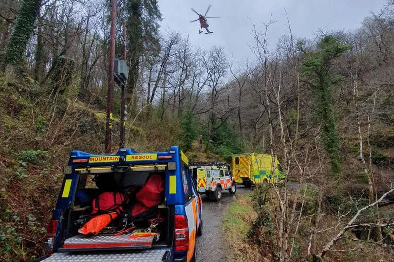 Emergency services at the scene at Dolgellau waterfall