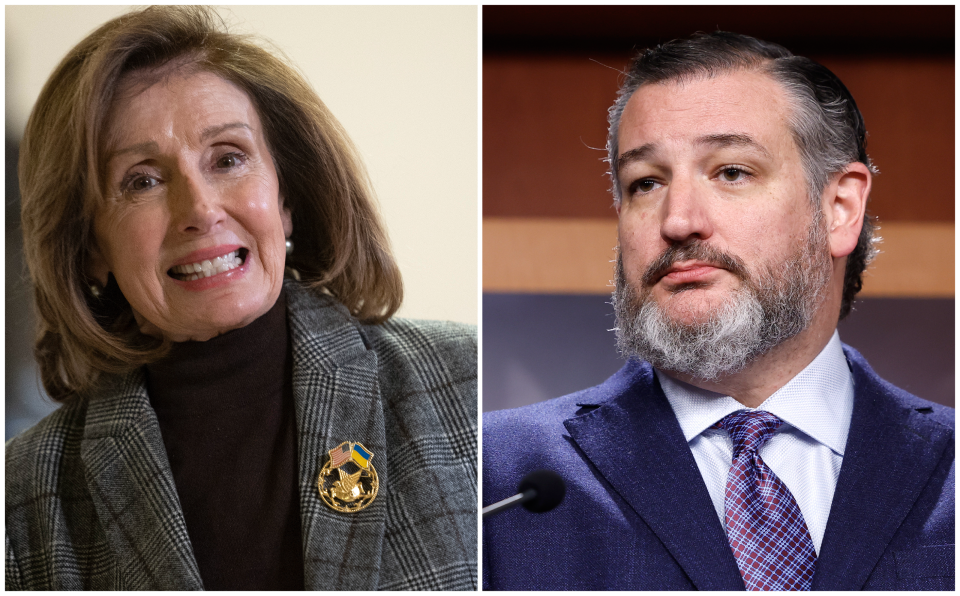 裴洛西（Nancy Pelosi，D-CA）和參議員泰德·克魯茲（Ted Cruz，R-TX）。(Photos by Kevin Dietsch/Getty Images and Anna Moneymaker/Getty Images)