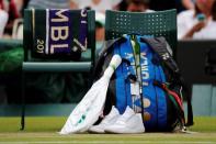 The gear of Australia's Nick Kyrgios is seen on Court 1 during his match against Spain's Feliciano Lopez at the Wimbledon Tennis Championships in London, Britain July 3, 2016. REUTERS/Stefan Wermuth