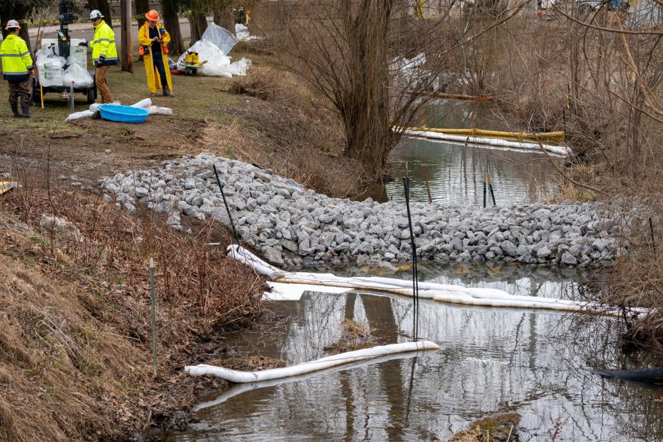 Clean-up of local waterway in East Palestine following the train derailment (Pittsburgh Post-Gazette)