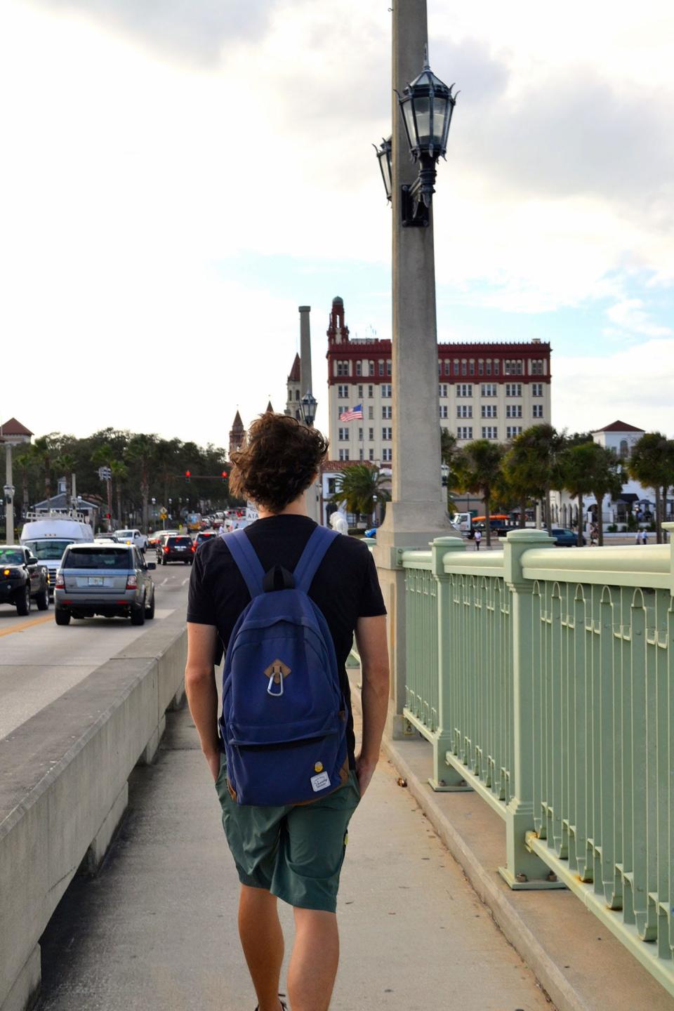 Flagler College student Ryan Brennan started walking from New Smyrna to St. Augustine on Sunday.