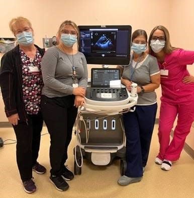 Left to right are cardiac sonographers Marie Nelson, Cardiac Sonagrapher, Kendra Kagiliery, Cardiac Sonagrapher, Jodie Sutherland, Chief Cardiac Sonagrapher, and Leslie Bettencourt, Cardiac Sonagrapher.