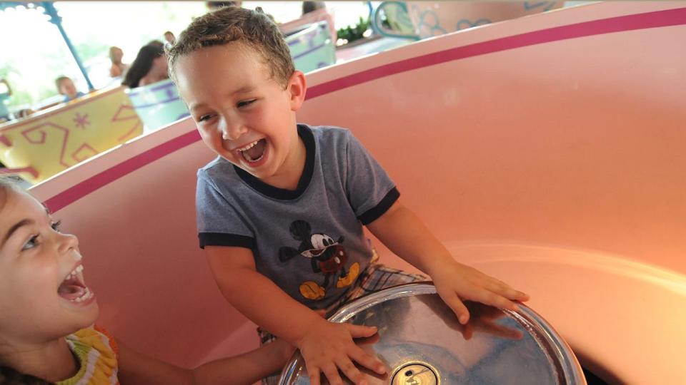 <p> The classic ride that makes you dizzy has been an opening day attraction at nearly every Disney Park around the world where it has opened. The only real difference between the ride today and on opening day at Disney World is that it now includes a canopy, because it rains in Florida.   </p>