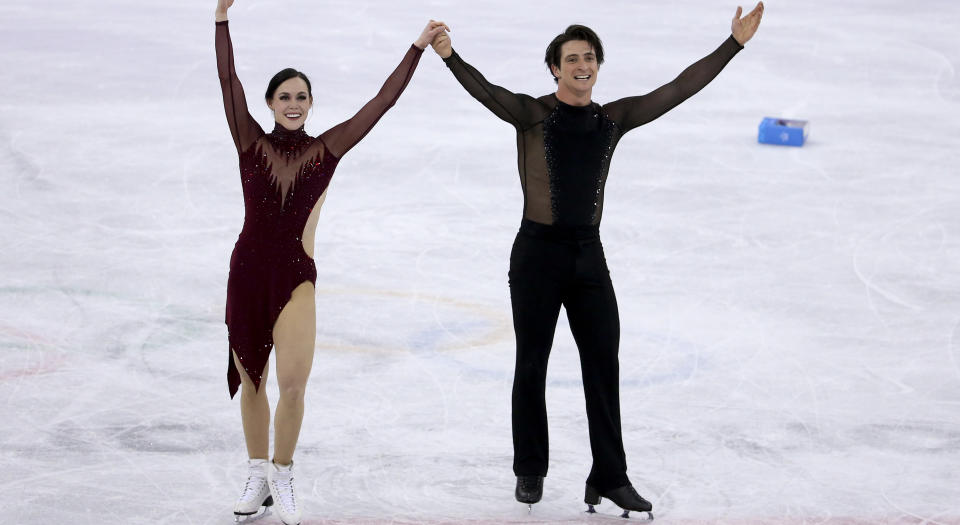 <p>FEBRUARY 20: Tessa Virtue and Scott Moir of Canada compete during the Figure Skating Ice Dance Free Dance program on day eleven of the PyeongChang 2018 Winter Olympic Games at Gangneung Ice Arena on February 20, 2018 in Gangneung, South Korea. (Photo by Jean Catuffe/Getty Images) </p>