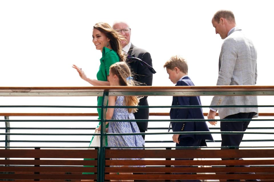 The Prince and Princess of Wales, with Prince George and Princess Charlotte arrive at Wimbledon (PA)
