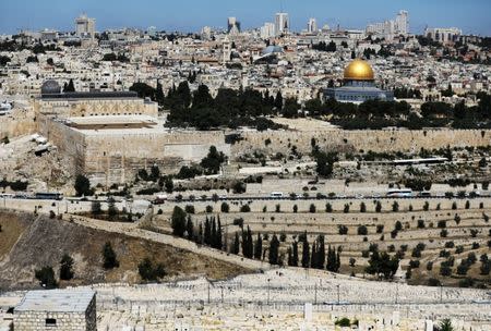 A general view of Jerusalem as seen from the Mount of Olives shows the Dome of the Rock, located in Jerusalem's Old City on the compound known to Muslims as Noble Sanctuary and to Jews as Temple Mount, June 21, 2018. REUTERS/Ammar Awad