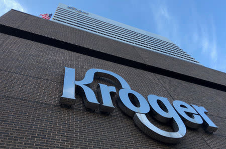 FILE PHOTO: The Kroger supermarket chain's headquarters is shown in Cincinnati, Ohio, U.S., June 28, 2018. REUTERS/Lisa Baertlein/File Photo