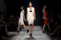 The Narciso Rodriguez Spring 2013 collection is modeled during Fashion Week in New York, Tuesday, Sept. 11, 2012. (AP Photo/Seth Wenig)