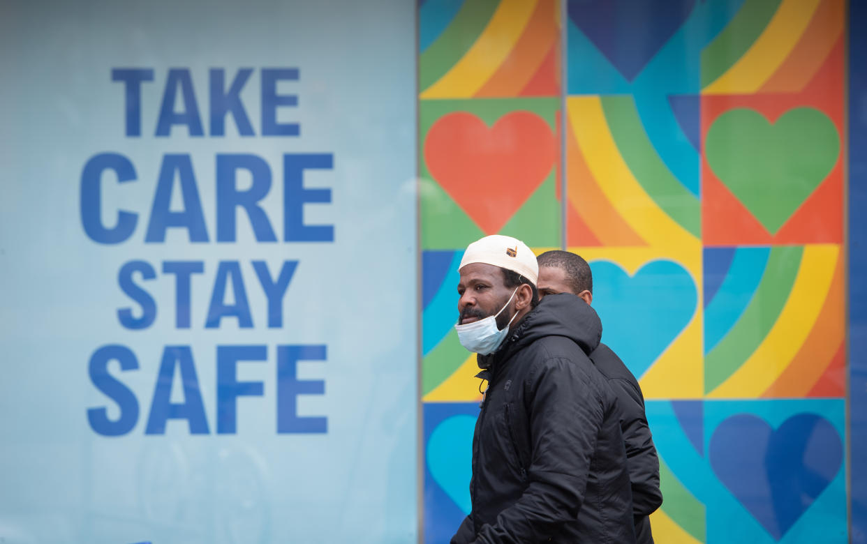 A sign in a shop window in the centre of Leicester after the Health Secretary Matt Hancock imposed a local lockdown following a spike in coronavirus cases in the city.