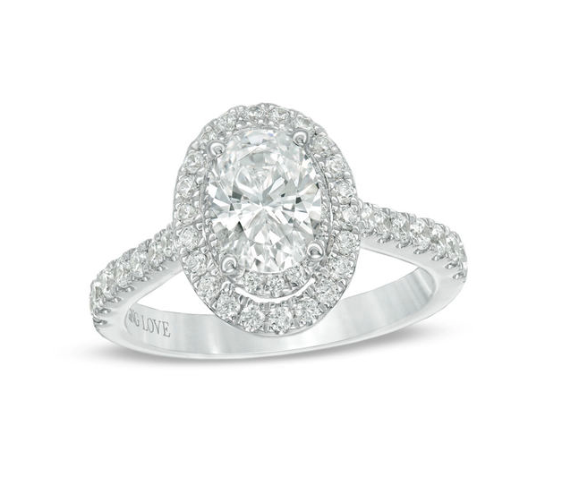 Vera Wang Love Collection Certified Oval Diamond Frame Engagement Ring. Image via People's Jewellers.