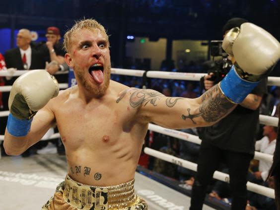 Jake Paul, who is also a boxer, celebrates after defeating AnEsonGib in Miami, Florida, in January 2020 (Getty Images)