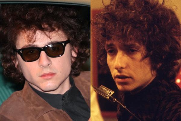 Timothée Chalamet caracterizado para 'A Complete Unknown' y Bob Dylan