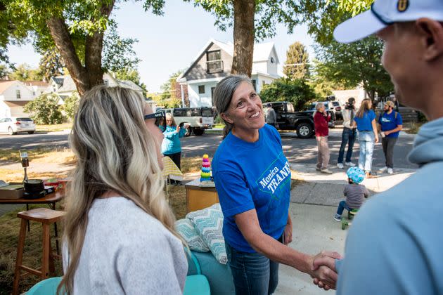 Monica Tranel campaigns for Montana's newly created U.S. House seat on Sept. 17, 2022, in Bozeman, Montana. (Photo: William Campbell via Getty Images)