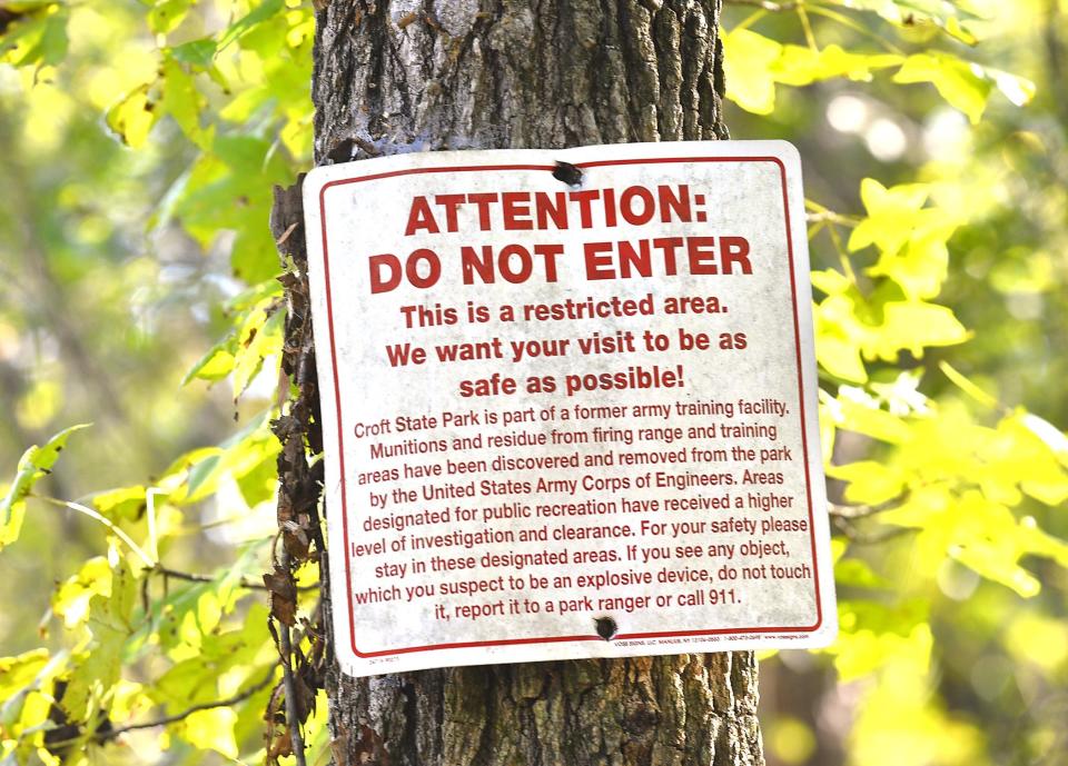 Signs are posted at parts of Croft State Park warning visitors of restricted areas.