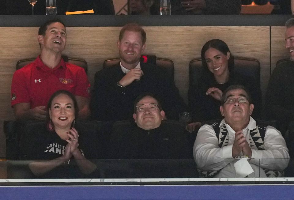 Harry and Meghan caught the remainder of the hockey game from box seats.