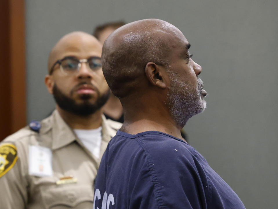Duane "Keffe D" Davis appears in court at the Regional Justice Center on Wednesday, Oct. 4, 2023, in Las Vegas. Davis has been charged in the 1996 fatal drive-by shooting of rapper Tupac Shakur. (Bizuayehu Tesfaye/Las Vegas Review-Journal via AP, Pool)