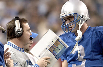 Marty Mornhinweg, talking to Joey Harrington, lasted just two seasons while going 5-27 with Detroit