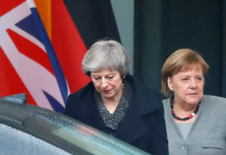 British Prime Minister Theresa May leaves after a meeting with German Chancellor Angela Merkel at the Chancellery in Berlin, Germany December 11, 2018. REUTERS/Fabrizio Bensch