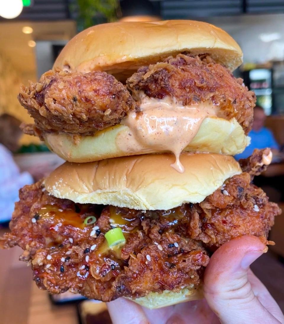 The Smoky Umami Chicken Sandwich is on top (below is "The MSG").