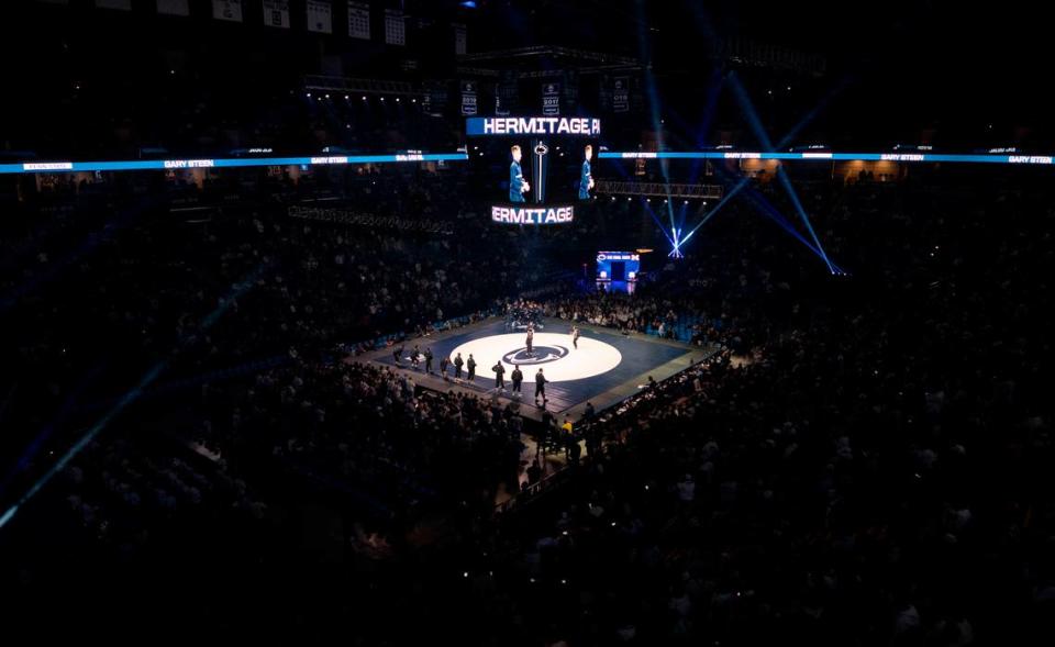 Penn State and Michigan wrestlers are announced for the dual at the Bryce Jordan Center on Friday, Jan. 20, 2023. Abby Drey/adrey@centredaily.com