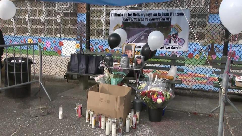 A memorial for a delivery worker who was killed this year.  / Credit: CBS News