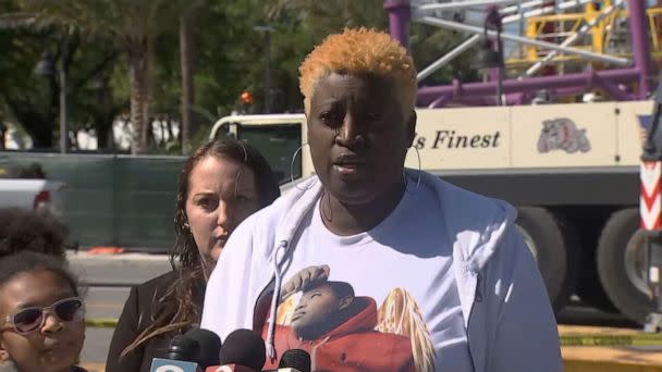 PHOTO: Nekia Dodd, mother of Tyre Sampson, addresses reporters near ICON Park, March 15, 2023. (WFTV)