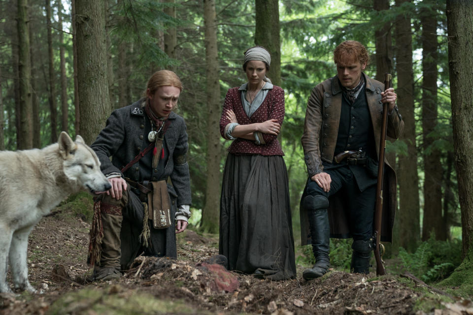 John Bell, Caitríona Balfe and Sam Heughan - Credit: Starz/Aimee Spinks