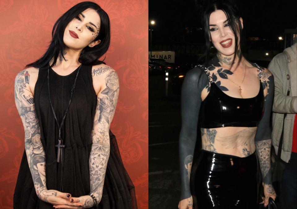 Kat Von D in 2017 and 2023.