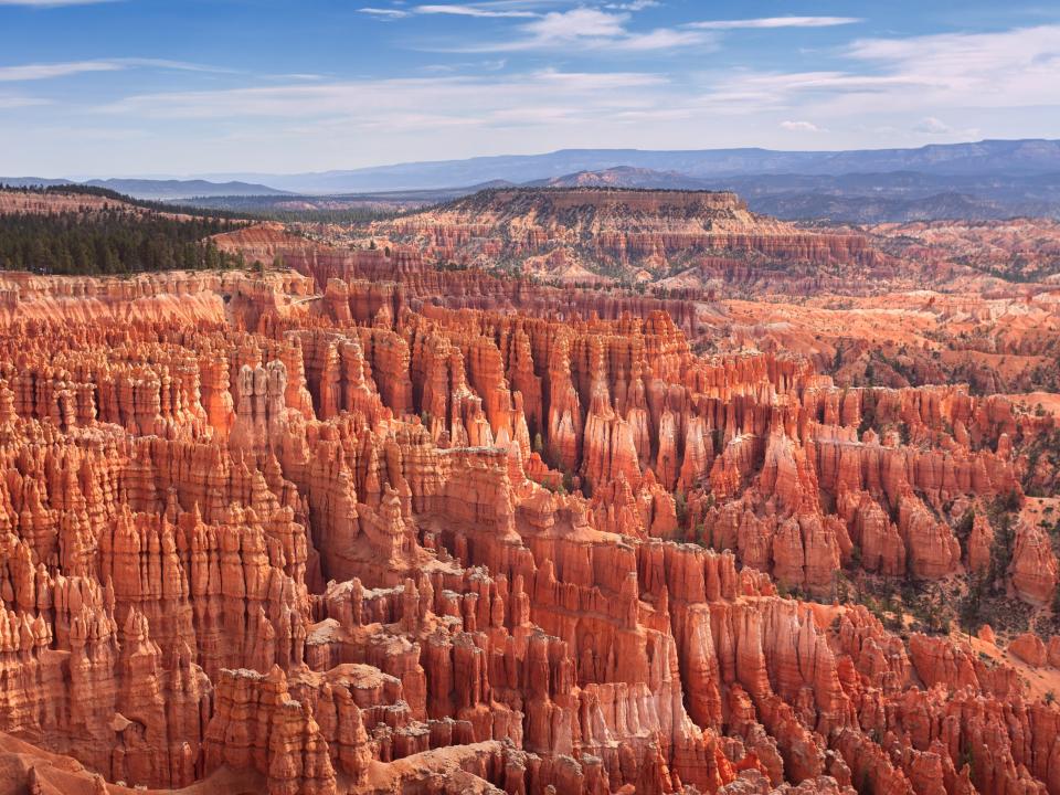 Tall, jagged, red rocks at Bryce Canyon National Park.