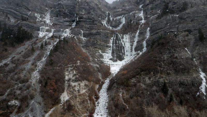 Bridal Veil Falls in Provo Canyon is pictured on Friday, Dec. 11, 2020.