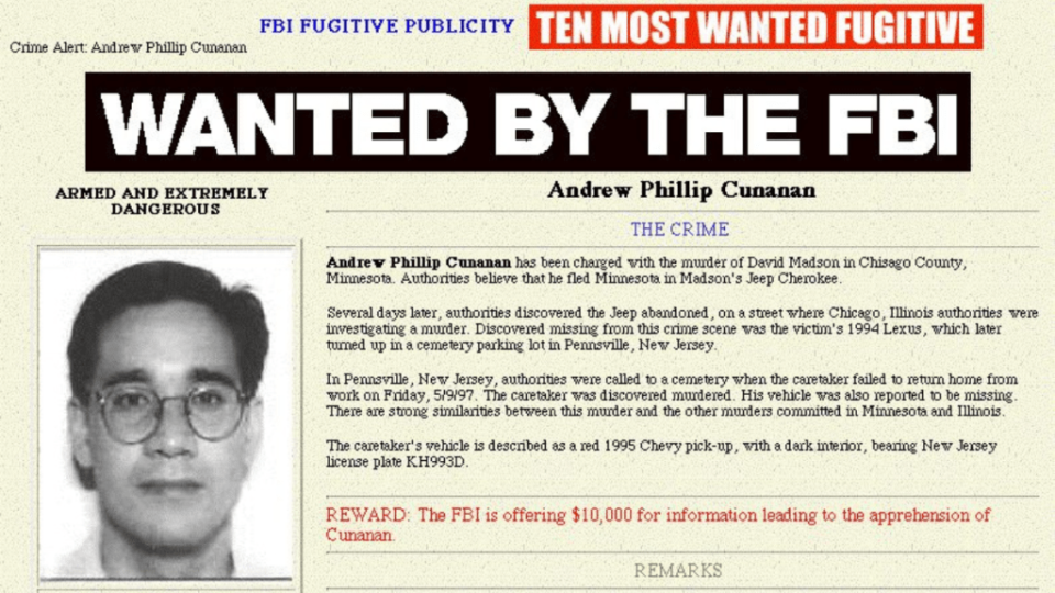This picture taken from the FBI website on the Internet 16 July shows Andrew Phillip Cunanan (Photo Credits: H/O/AFP via Getty Images)