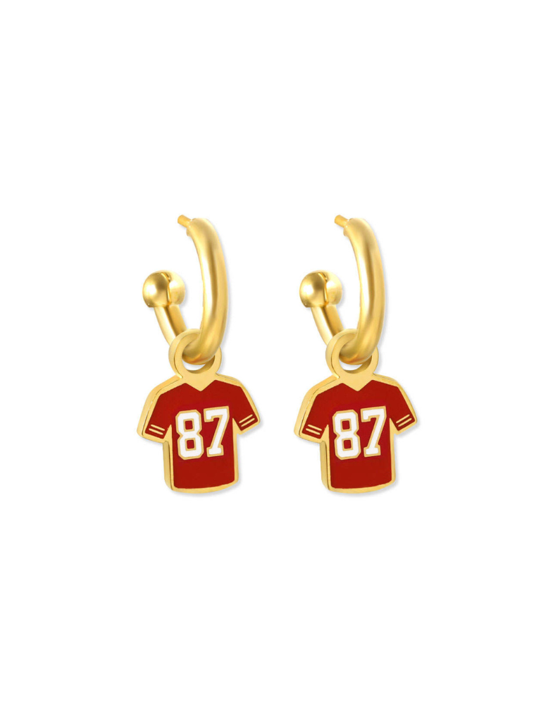 <p><a href="https://ebandcompany.com/collections/kansas-city-collection/products/87-red-jersey-earrings" rel="nofollow noopener" target="_blank" data-ylk="slk:Shop Now;elm:context_link;itc:0;sec:content-canvas" class="link ">Shop Now</a></p><p>Kansas City Chiefs #87 Tight End Jersey Huggie Hoop Earrings</p><p>ebandcompany.com</p><p>$22.00</p>